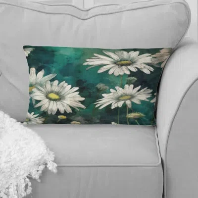 Design Art White Teal Daisy Flower Fusion - Floral Printed Throw Pillow In White;green
