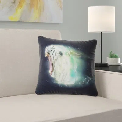 Design Art White Tiger With Open Jaws - Animal Printed Pillow