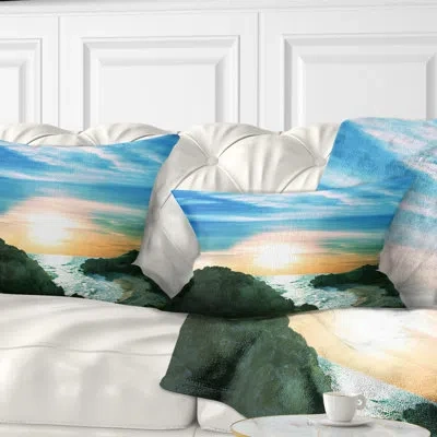 Design Art White Waters Among Beach Hills - Sea & Shore Printed Throw Pillow