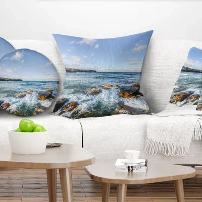 Design Art White Waves In Bondi Beach - Sea & Shore Printed Pillow
