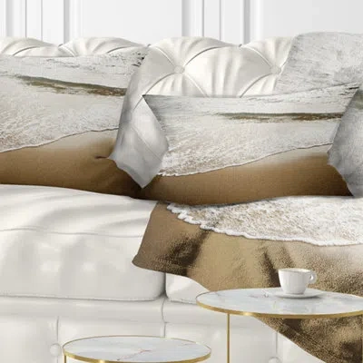 Design Art White Waves In Mediterranean Sea - Sea & Shore Printed Throw Pillow