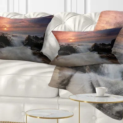 Design Art White Waves Rushing Between Rocks - Sea & Shore Printed Throw Pillow