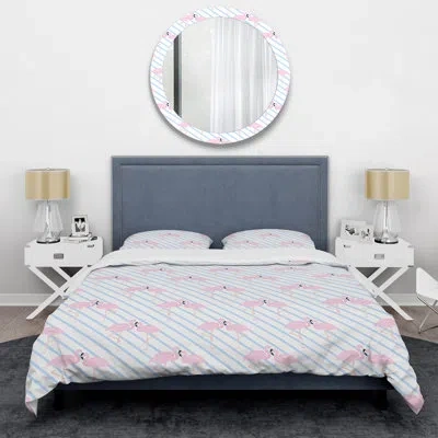 Design Art White/blue/pink Microfiber 3 Piece Duvet Cover Set In Blue;white;pink