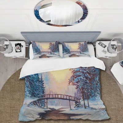 Design Art White/dark Blue/yellow Microfiber Duvet Cover Set In White,dark Blue,yellow