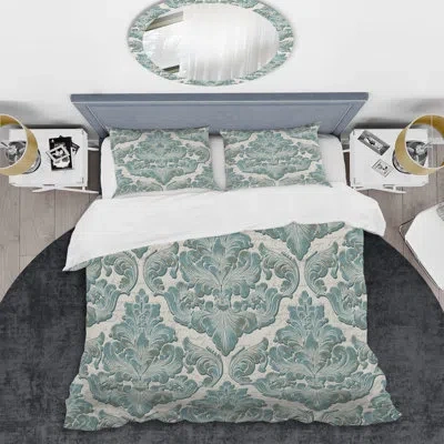 Design Art White/green Microfiber 2 Piece Duvet Cover Set In White,green