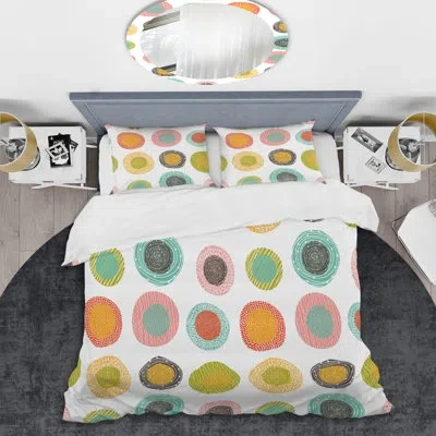 Design Art White/mint/red Microfiber 3 Piece Duvet Cover Set In White,mint,orange