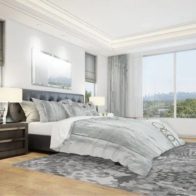 Design Art Whitewashed Chinchilla - Modern Geometric Duvet Cover Set - Microfiber Polyester In Gray