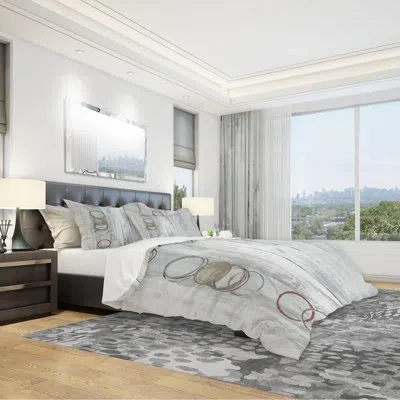 Design Art Whitewashed Syrah - Modern Geometric Duvet Cover Set - Microfiber Polyester In Gray