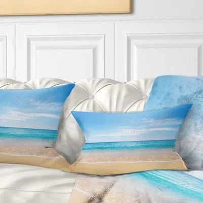 Design Art Wide Blue Sky Over Beach - Sea & Shore Printed Throw Pillow