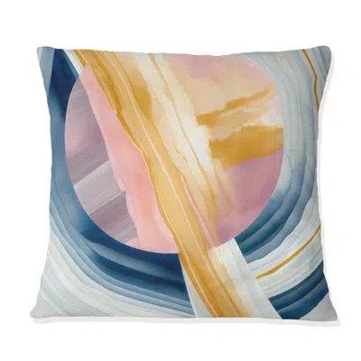 Design Art Wide Golden Brush Stroke I - Abstract Spirals Printed Throw Pillow In Blue;pink