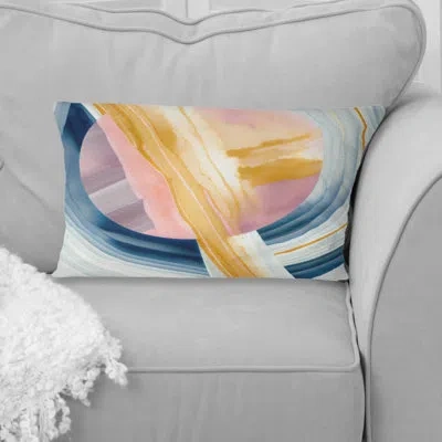 Design Art Wide Golden Brush Stroke I - Abstract Spirals Printed Throw Pillow In Blue;pink