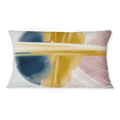 Design Art Wide Golden Brush Stroke Ii - Abstract Spirals Printed Throw Pillow In Pink;gold