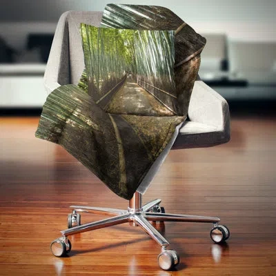 Design Art Wide Pathway In Bamboo Forest - Forest Printed Pillow In Green