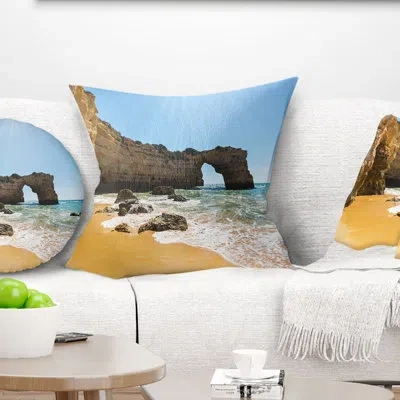 Design Art Wide Portugal Beach With White Waters Modern Beach Pillow