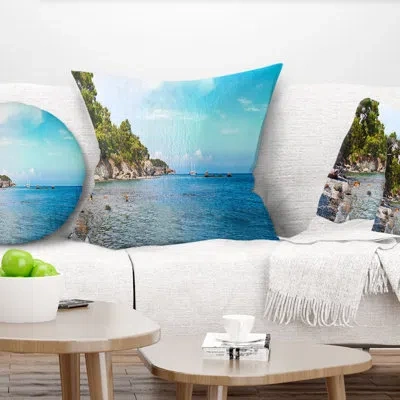Design Art Wild Blue Beach Panorama View - Sea & Shore Printed Pillow