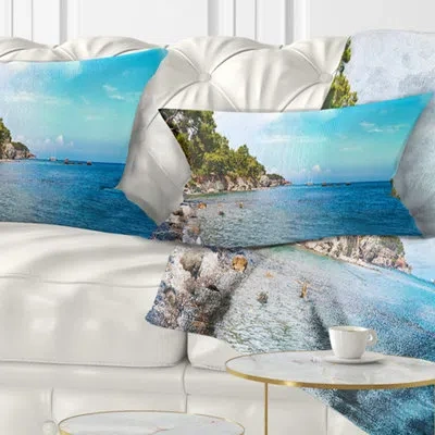 Design Art Wild Blue Beach Panorama View - Sea & Shore Printed Throw Pillow