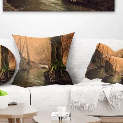 Design Art Wild Creek In National Park - Forest Printed Pillow In Green