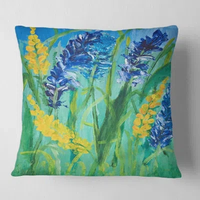 Design Art Wild Flowers And Grass Gouache Square Pillow Cover And Insert In Green