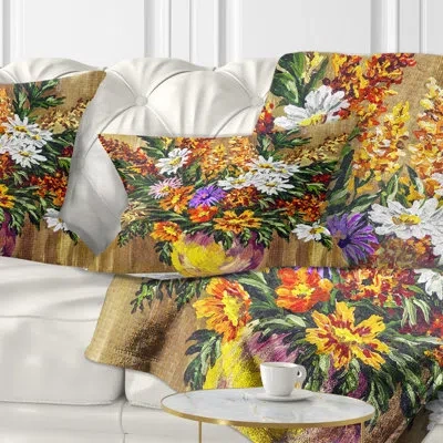 Design Art Wild Flowers In A Pot - Floral Printed Throw Pillow