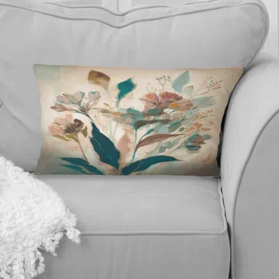 Design Art Wild Flowers In Faded Vintage Colors Ii - Floral Printed Throw Pillow In Green;beige