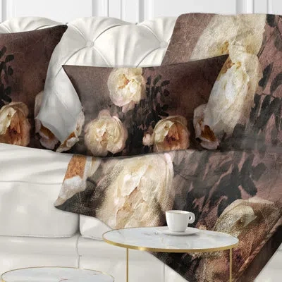 Design Art Wild Roses In Old Style - Floral Printed Throw Pillow