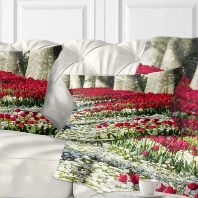 Design Art Wild Tulip Flowers In Forest Pasture - Floral Printed Throw Pillow