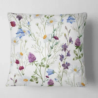 Design Art Wildflowers Chamomile And Clover Bell I - Traditional Printed Throw Pillow In White;purple