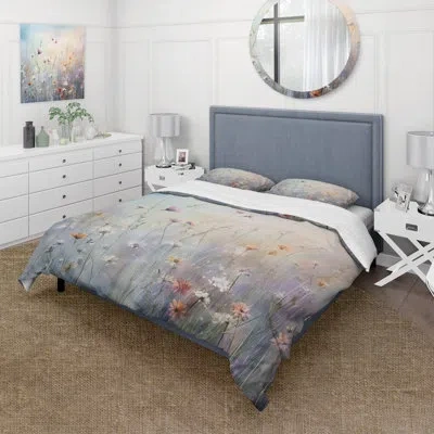 Design Art Wildflowers Wander Meadows - Wildflowers Duvet Cover Set In White;pink