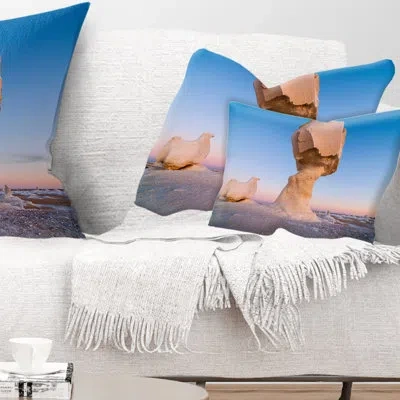 Design Art Wind Eroded Rock Formation Landscape Photo Lumbar Pillow In Blue