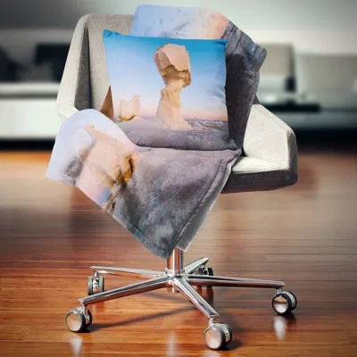 Design Art Wind Eroded Rock Formation - Landscape Printed Throw Pillow In Blue