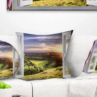 Design Art Window View - Landscape Printed Pillow In White;green