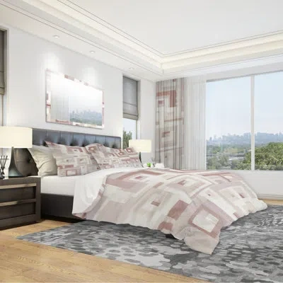 Design Art Windows Geometric Form Ii Duvet Cover Set In Pink