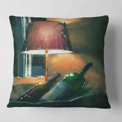 Design Art Wine Bottles And Lamp Glowing In The Night Square Pillow Cover And Insert In Orange