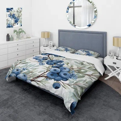 Design Art Winter Berry Blueberry Grove I - Fruits Duvet Cover Set In Blue;green