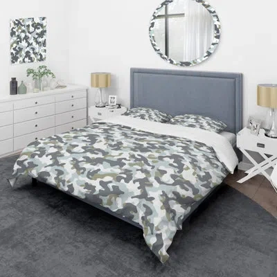 Design Art Winter Desert Camouflage - Abstract Duvet Cover Set - Microfiber Polyester In White;gray;grey