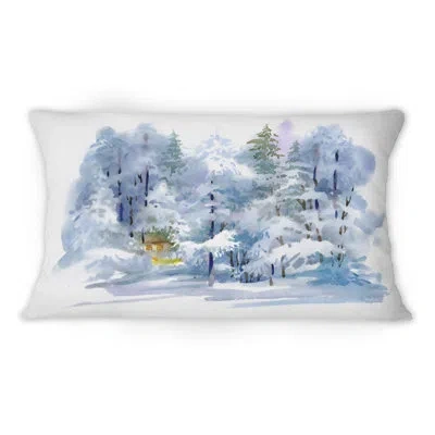 Design Art Winter Forest Snowy Landscape -1 Country Printed Throw Pillow