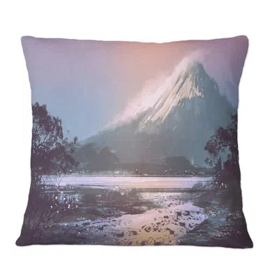 Design Art Winter Landscape With Mountain Lake Under Evening - Lake House Printed Throw Pillow In Brown;white