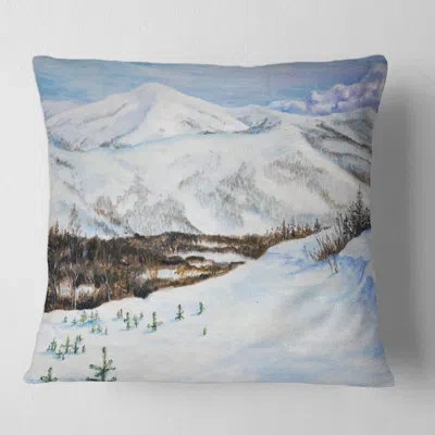 Design Art Winter Landscape With Snow-capped Mountains Square Pillow Cover And Insert In White