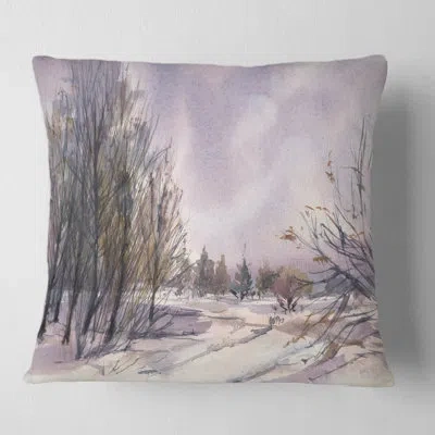 Design Art Winter Landscape With Snowy Tones Square Pillow Cover And Insert In Purple