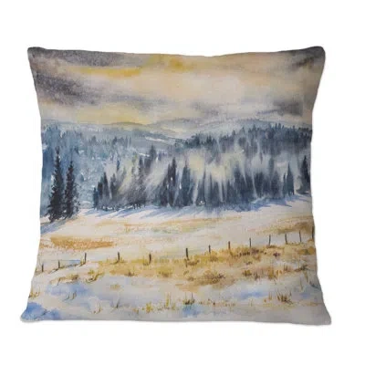 Design Art Winter Landscape With Snowy Trees - Country Printed Throw Pillow In White