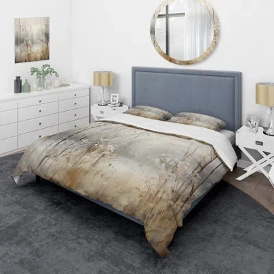 Design Art Winter Meadow View Calmness Ii - Meadow Duvet Cover Set In White;gray