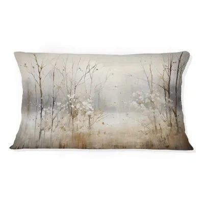 Design Art Winter Meadow View Calmness Ii - Meadow Printed Throw Pillow In White;gray