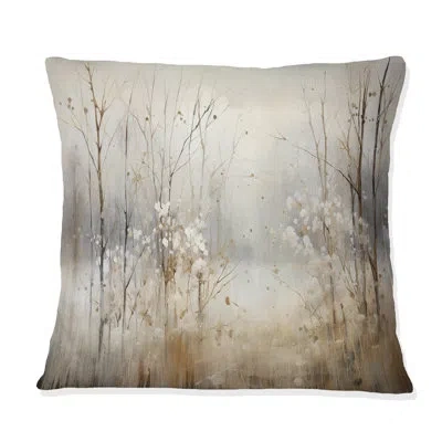 Design Art Winter Meadow View Calmness Ii - Meadow Printed Throw Pillow In White;gray