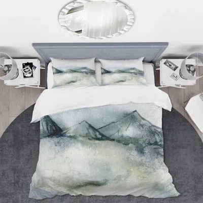 Design Art Winter Minimalistic Dark Blue Mountain Landscape - Modern Duvet Cover Set - Microfiber Polyester