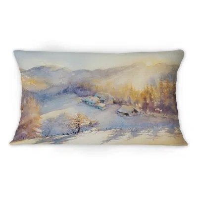 Design Art Winter Mountain Landscape And Farm With Snow -1 Country Printed Throw Pillow