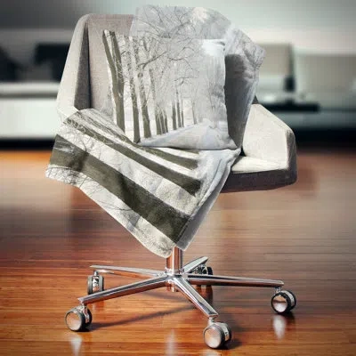 Design Art Winter Rural Road At Sunrise - Forest Printed Pillow In Silver