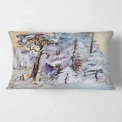 Design Art Winter Snowy Forest By The Lake Rectangular Pillow Cover & Insert
