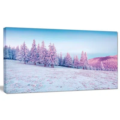 Design Art Winter Sunrise In Mountains - Wrapped Canvas Photograph Print In Blue