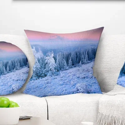 Design Art Winter Sunrise Over Mountain - Landscape Printed Pillow