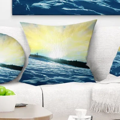 Design Art Winter With Blue Waters At Sunset - Sea & Shore Printed Pillow